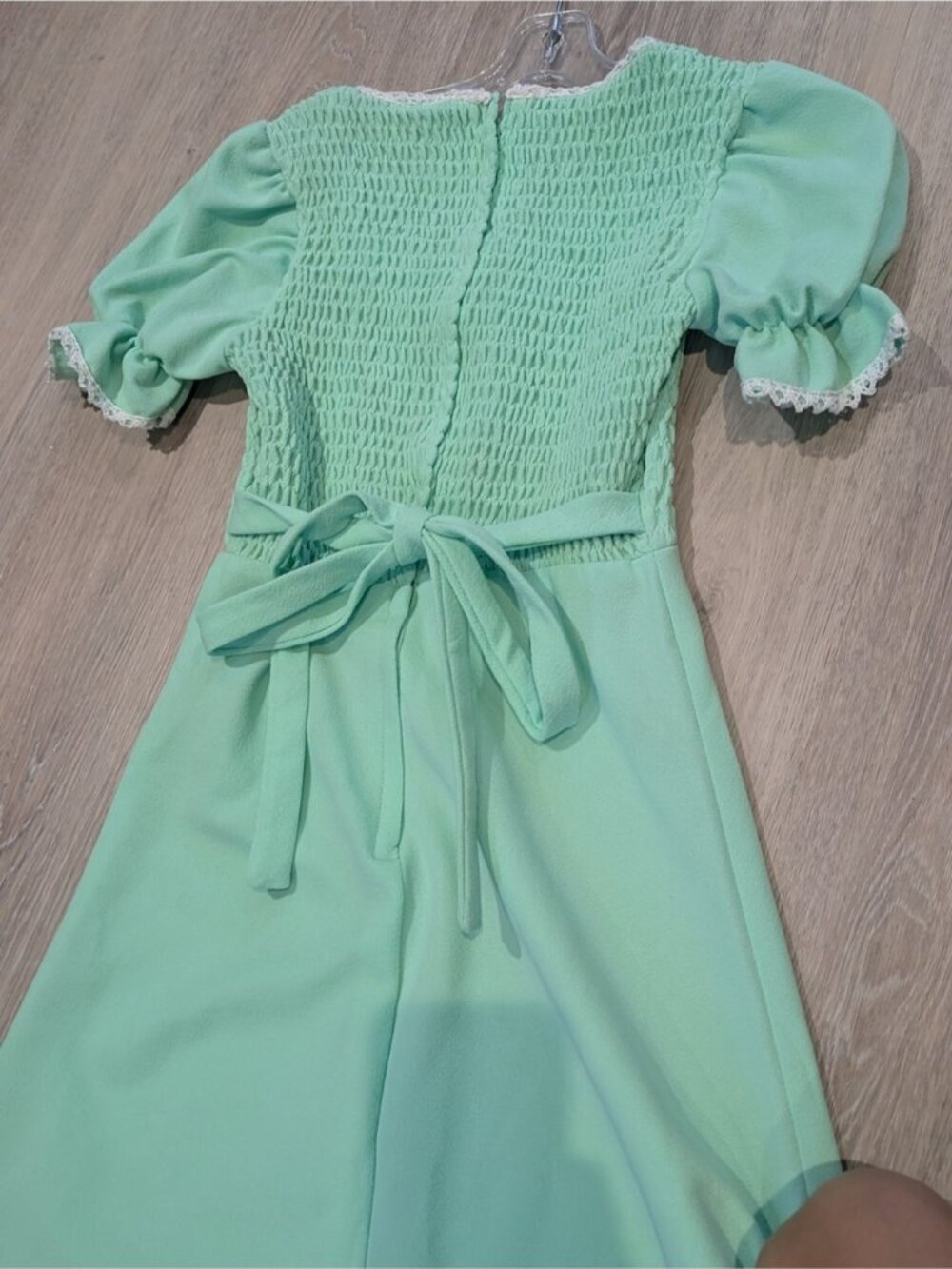 Vintage Mint Green Smocked Maxi Dress with Puff Sleeves - Picture 9 of 10